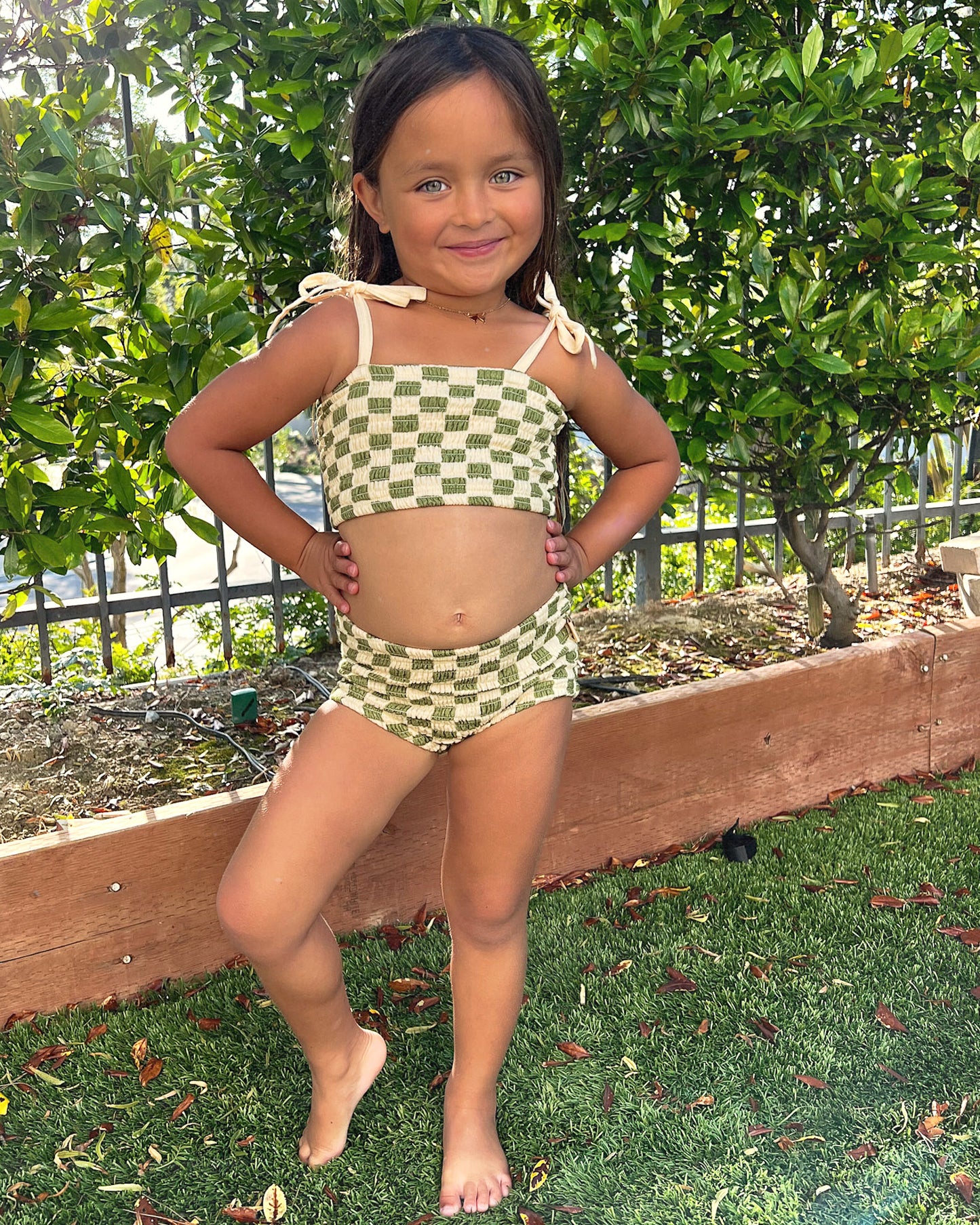 Mossy Checker Smocked Bikini