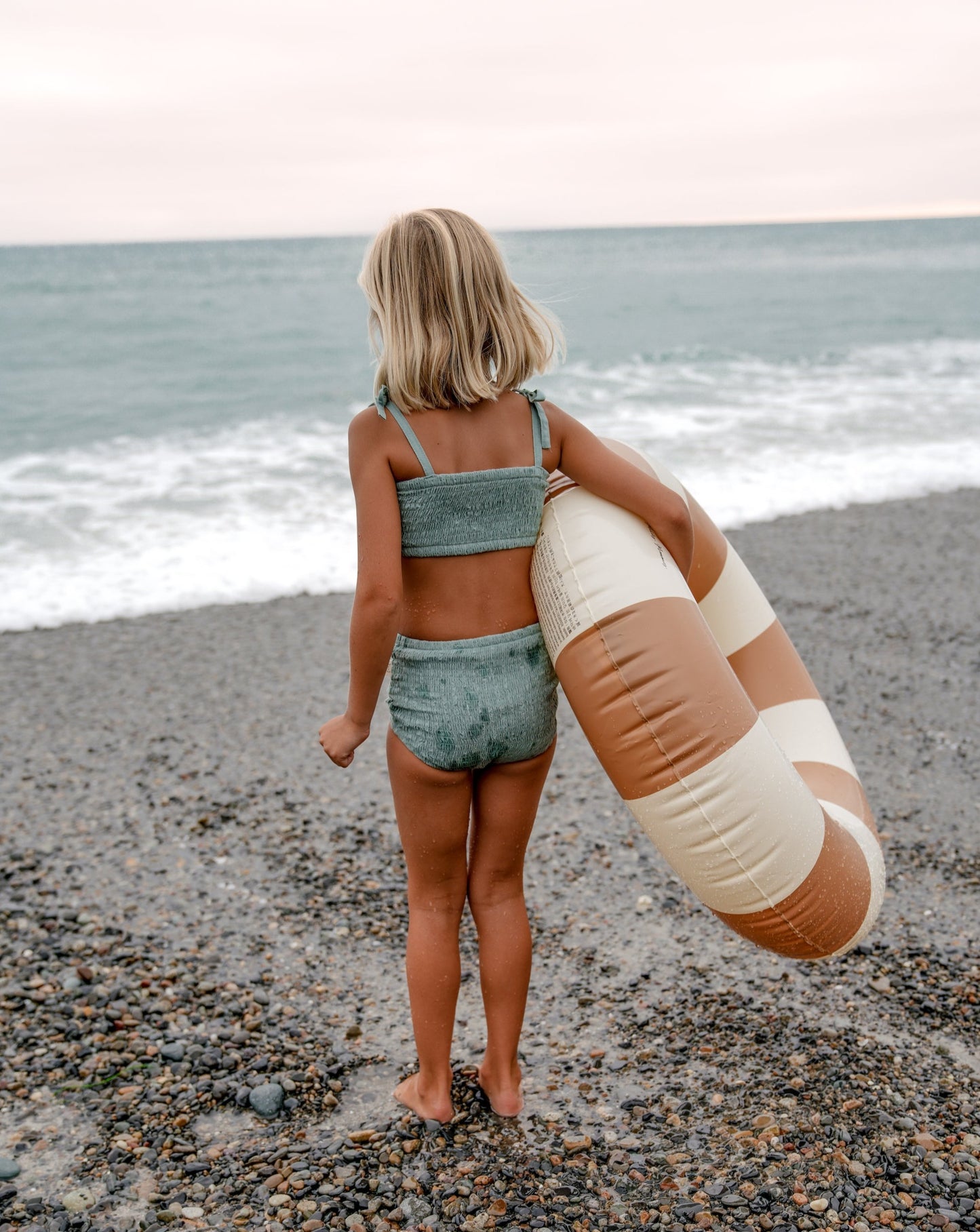 Solid River Blue Smocked Bikini