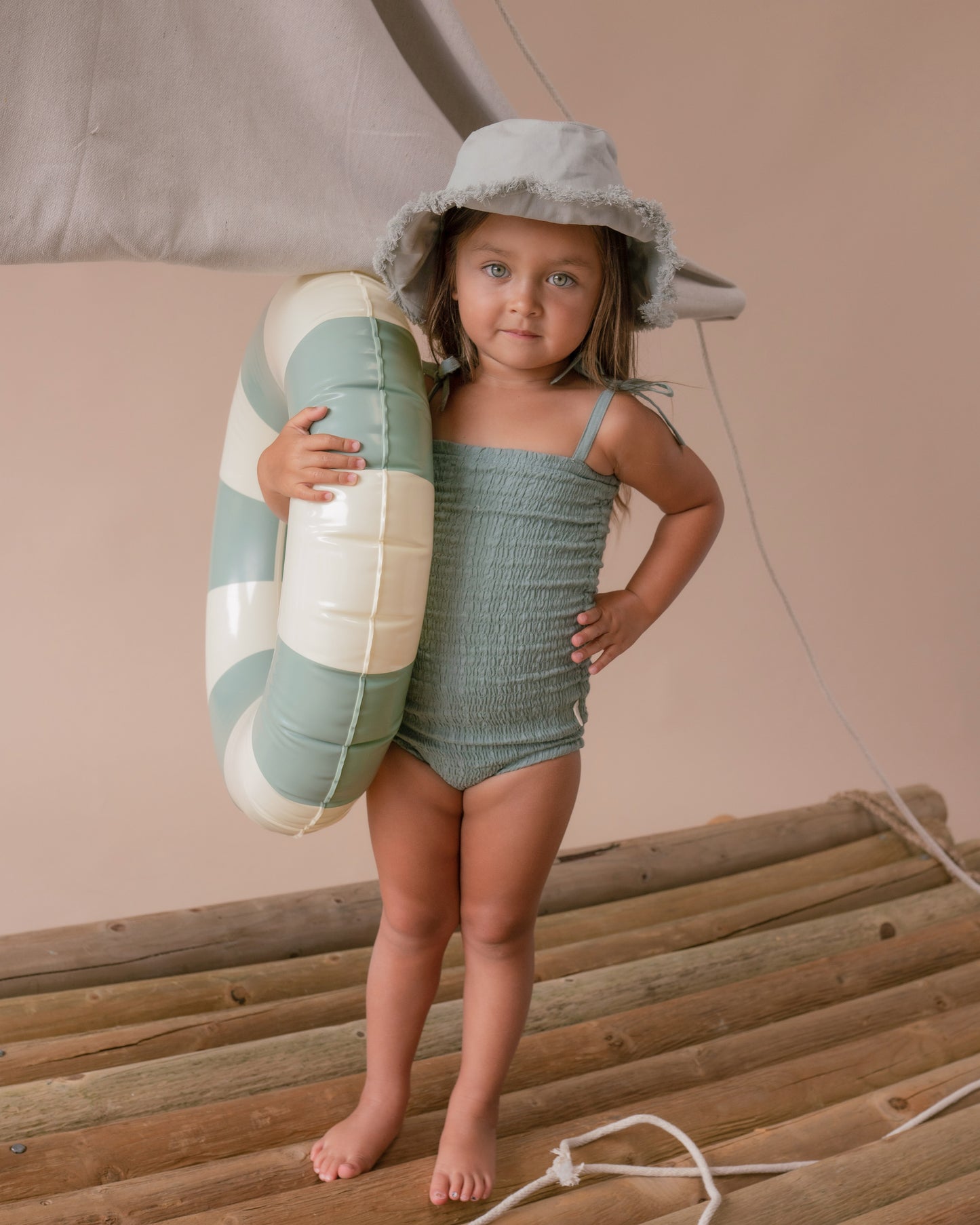 Solid River Blue Smocked One Piece