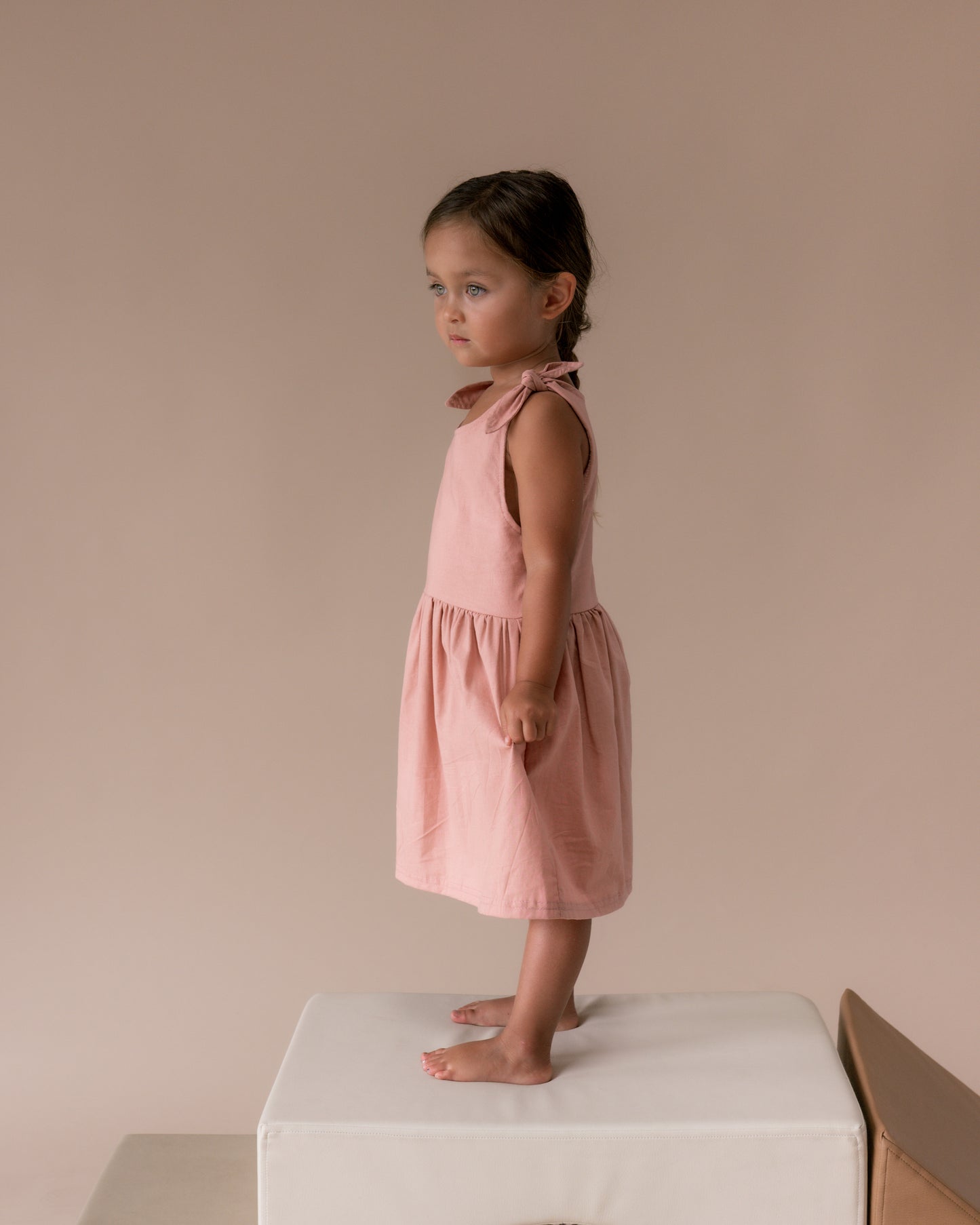 Dusty Rose Linen Shoulder Tie Dress