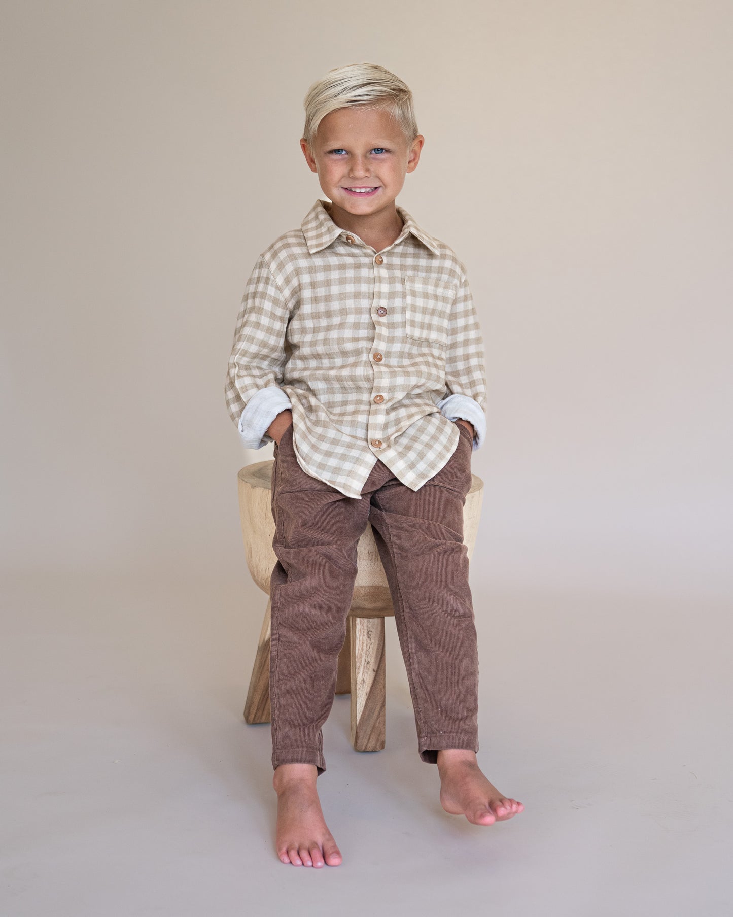 Creamy Gingham Button Up Shirt