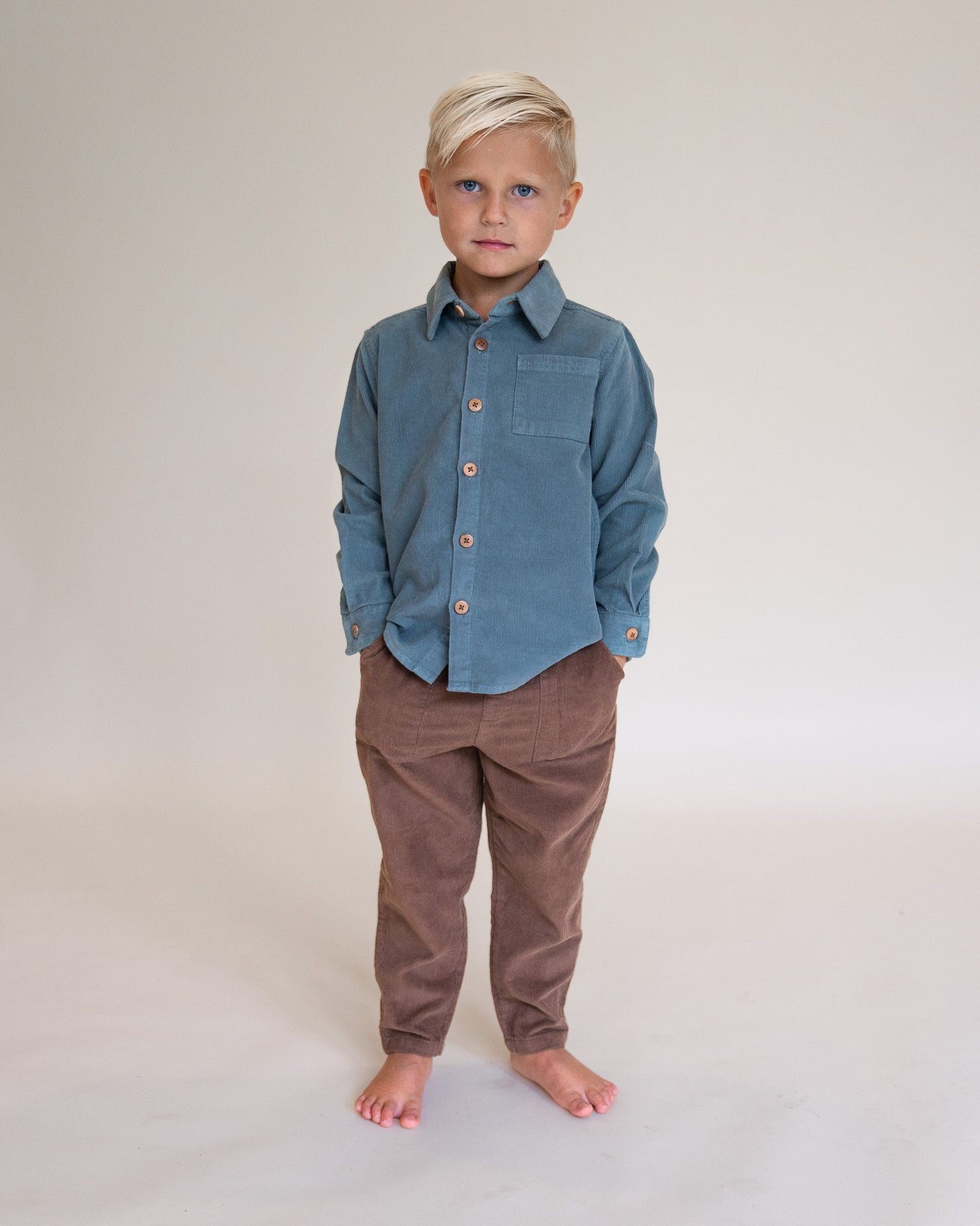 Stone Blue Corduroy Button Up Shirt