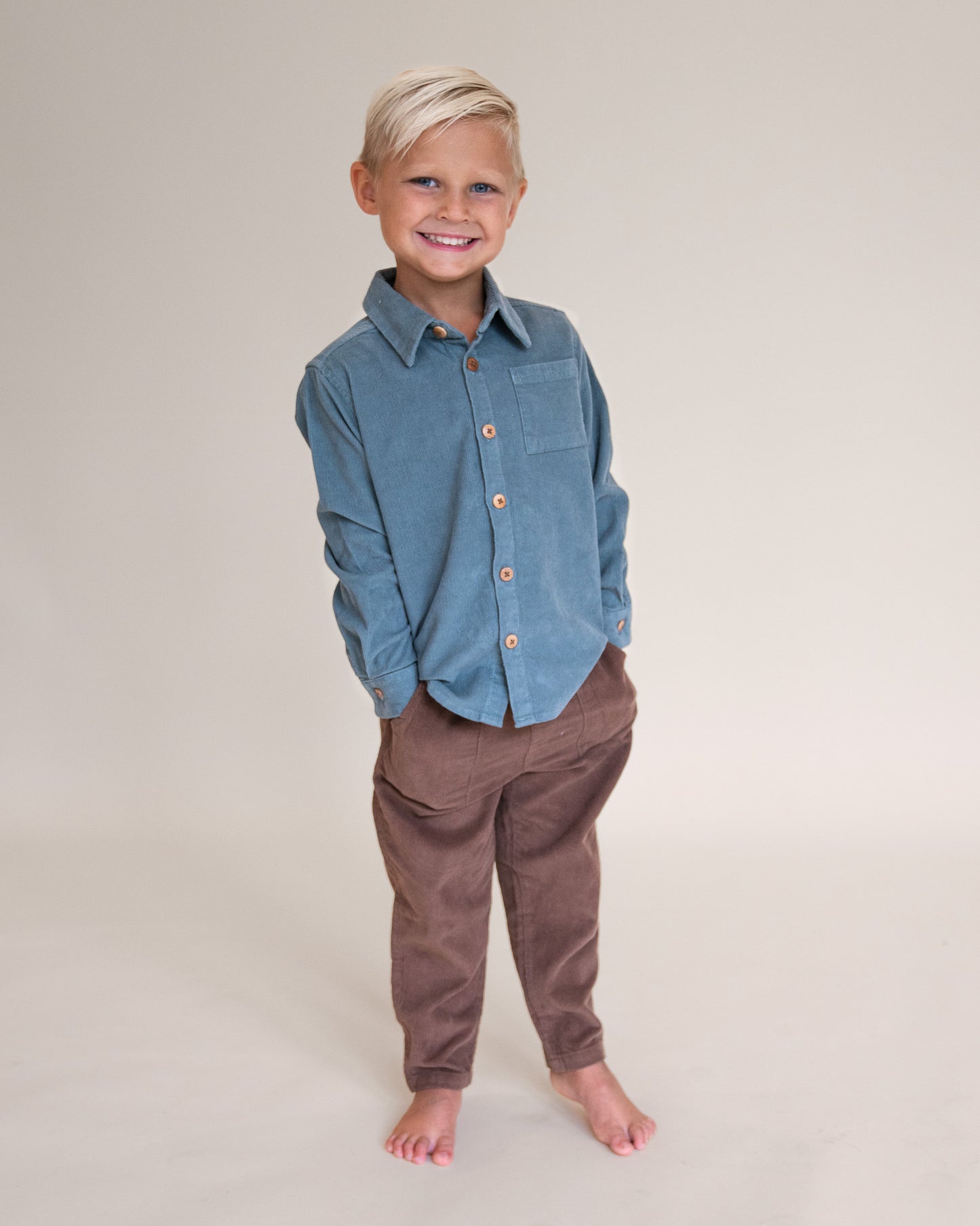 Stone Blue Corduroy Button Up Shirt