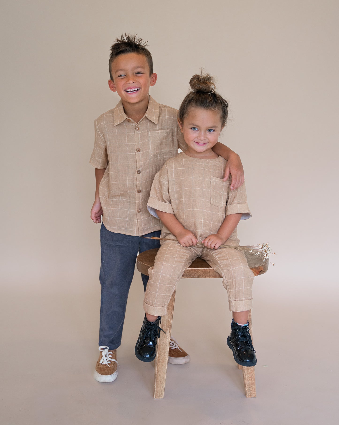 Caramel Windowpane Button Up Shirt