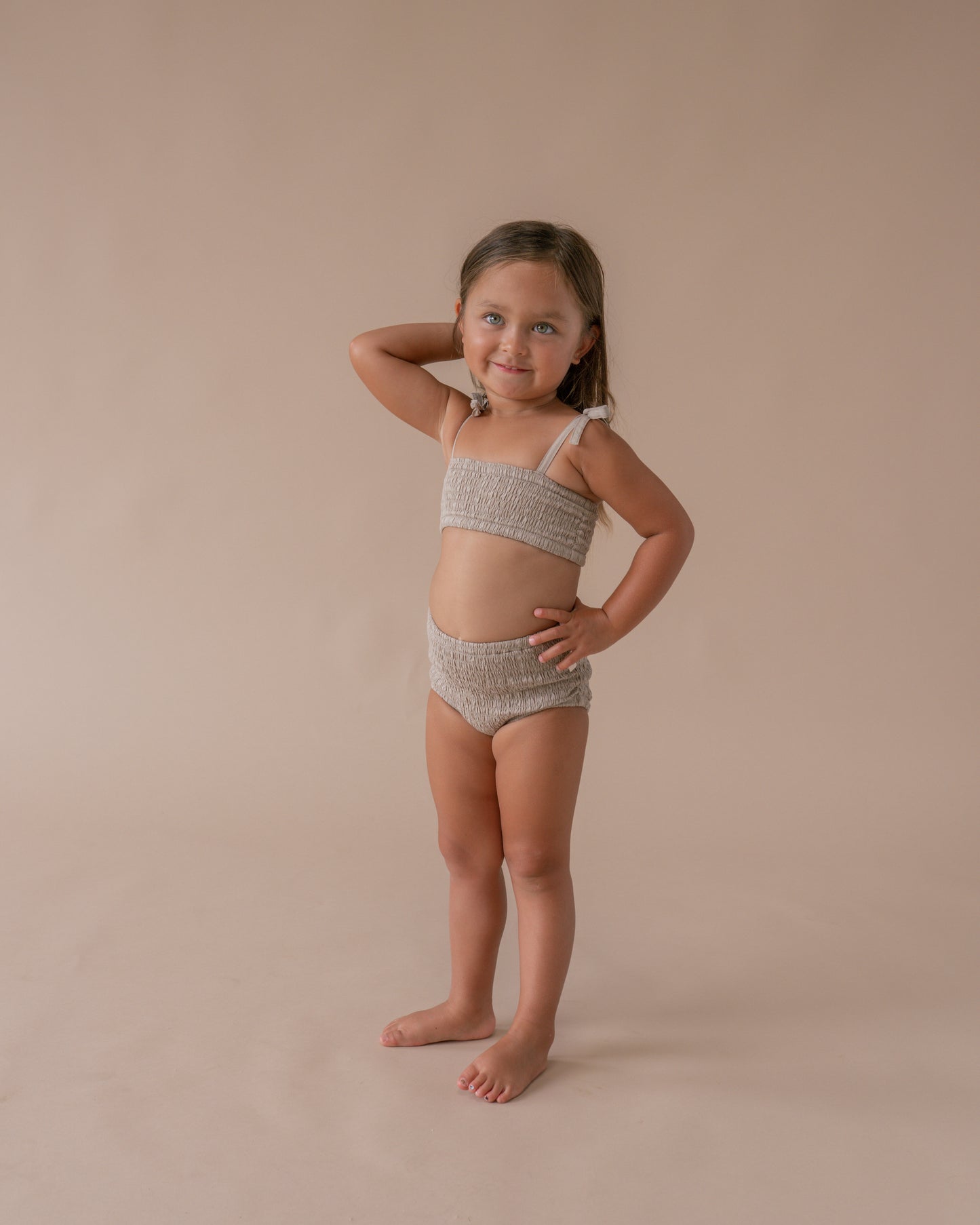 Solid Sandy Smocked Bikini