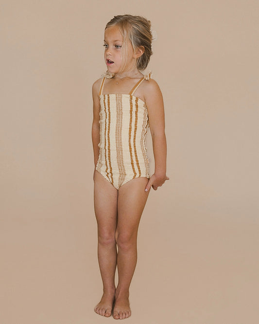Cocoa Stripe smocked one piece
