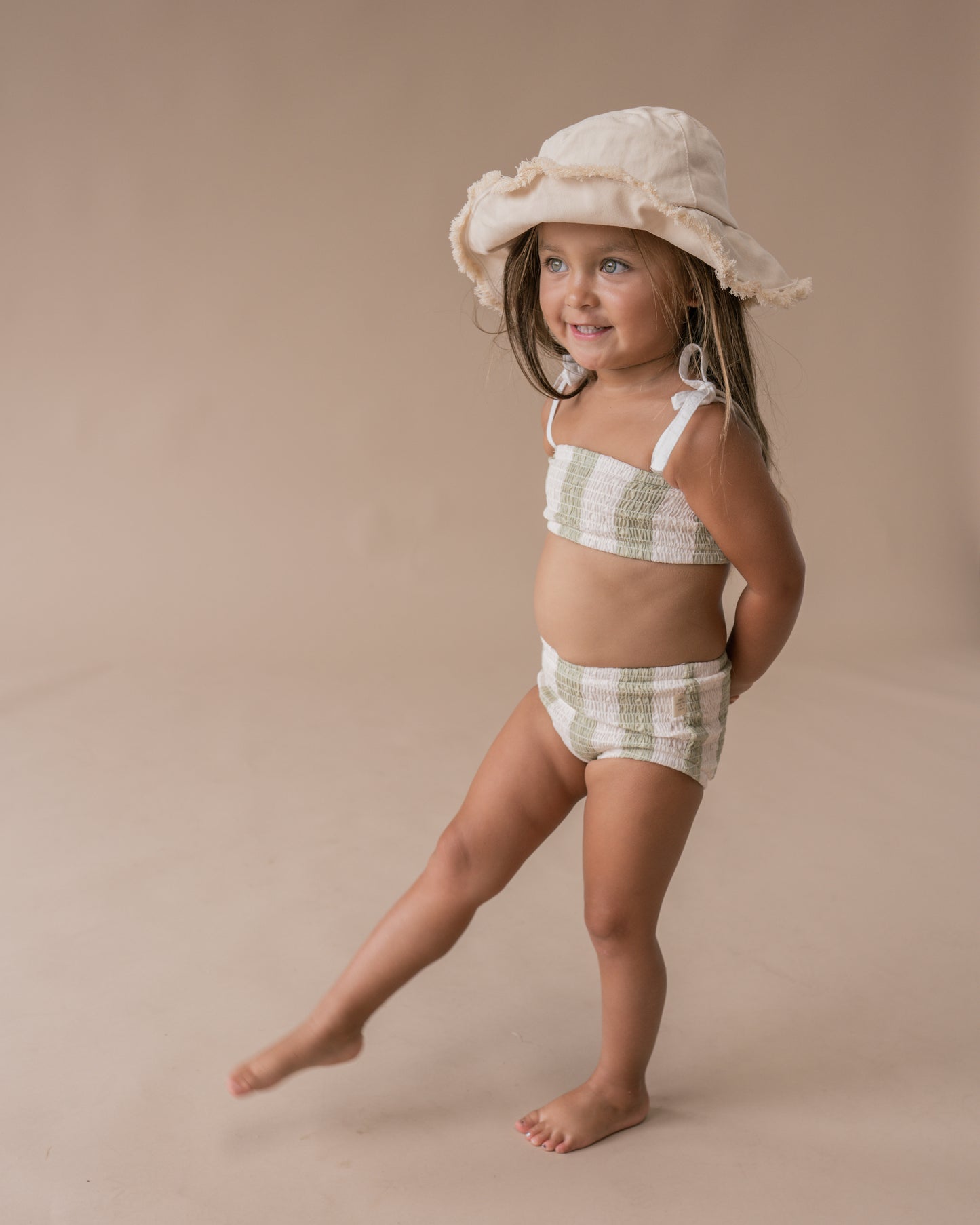 Pistachio Stripe Smocked Bikini