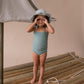 Solid River Blue Smocked One Piece